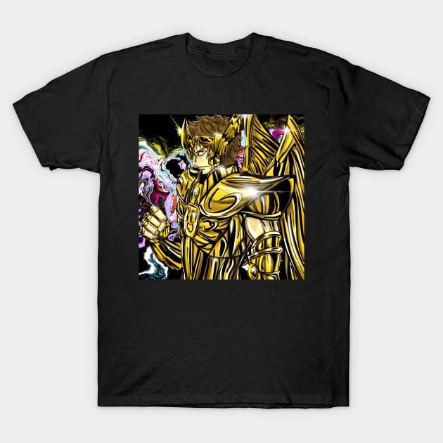 maximum sagittarius gold saint ecopop art in cosmos power T-Shirt by jorge_lebeau